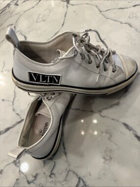 Valentino White Low-Top VLTN Canvas Sneakers with Black Logo Trim